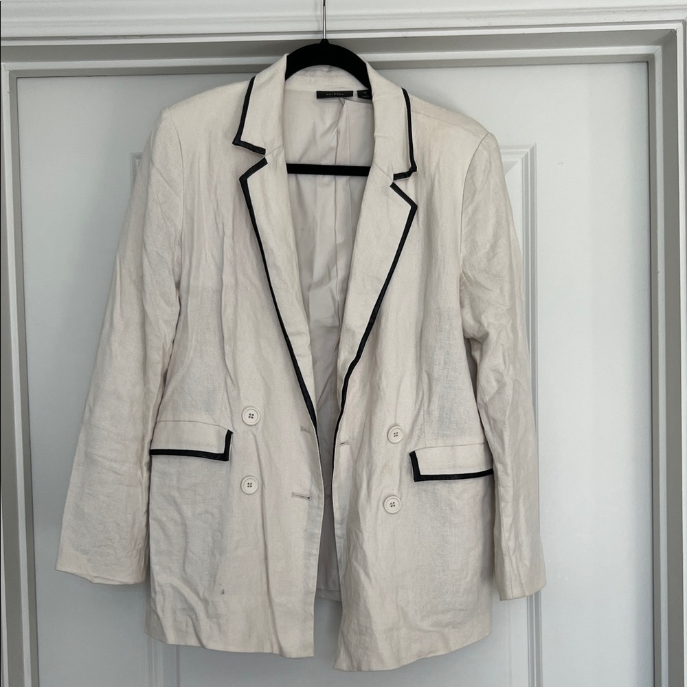 Halogen Oversize Double Breasted Linen Blend Blazer and Wide Leg Pants
